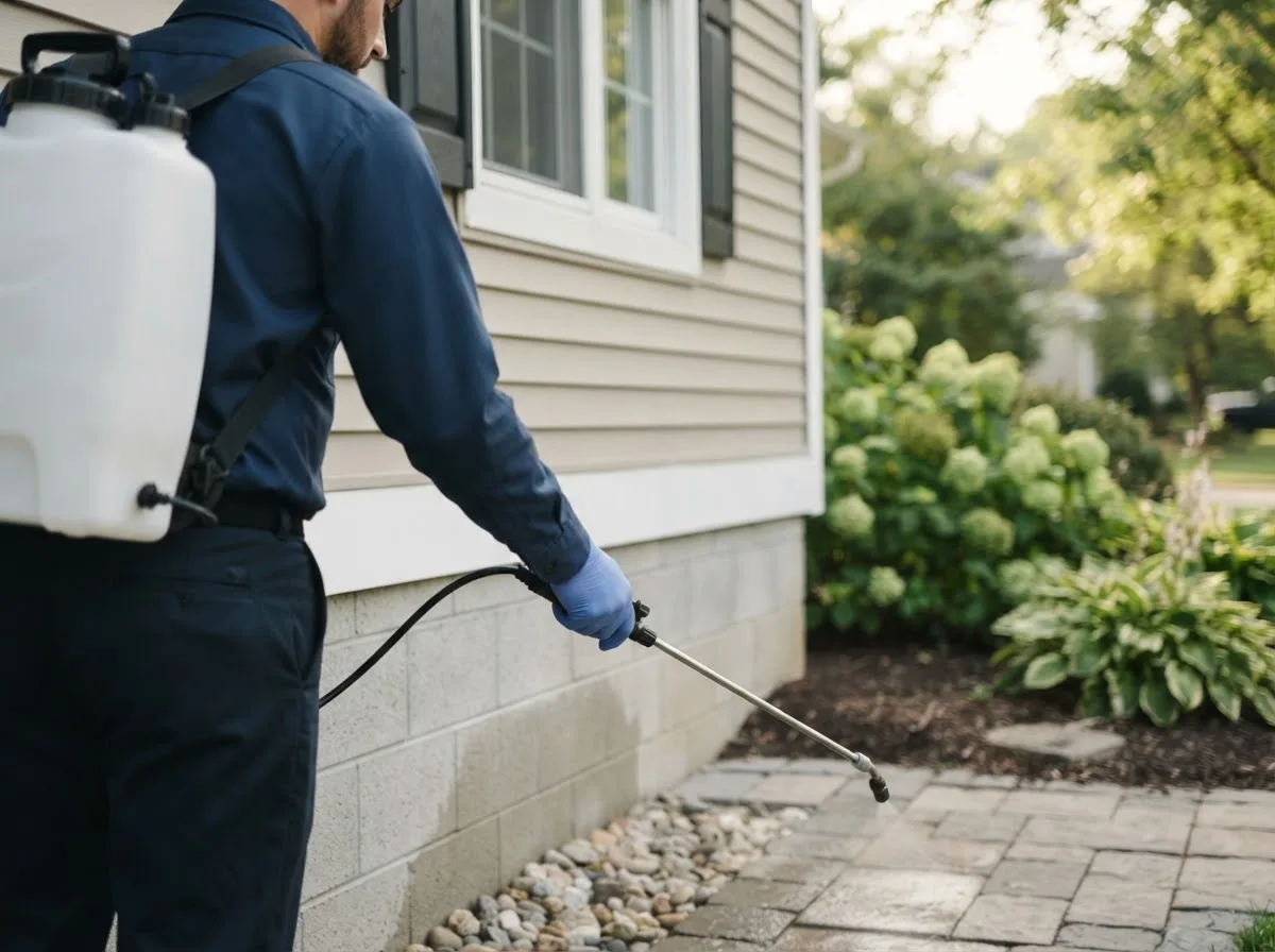 Pest control technician inspecting a home in North River, NY